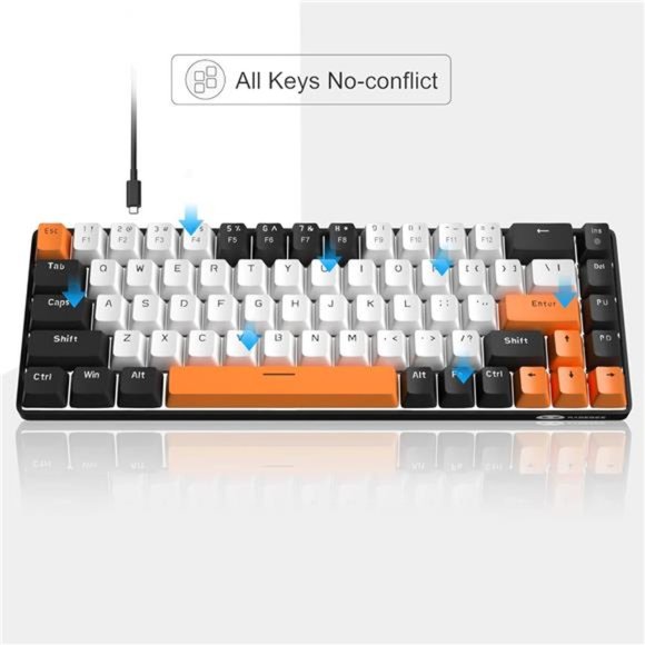 Portable 60% Mechanical Gaming Keyboard, MK-Box LED Backlit Compact 68 Keys - Picture 4 of 6